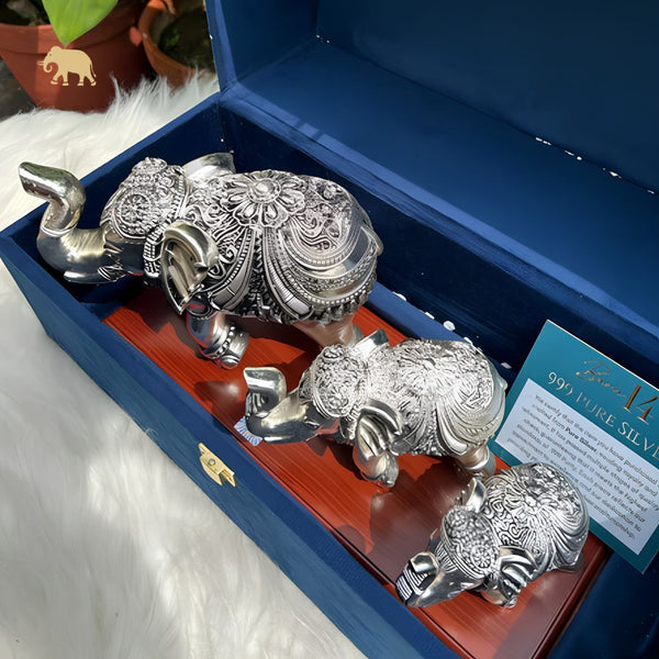 Pure Silver Elephant Family